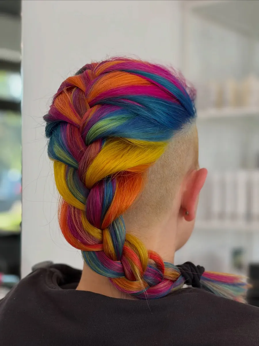 Treccia arcobaleno con lato rasato